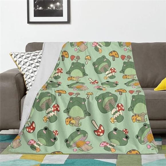 Cute Frog Blanket Gifts for Frog Lovers Soft Frog Mushroom Throw Blanket - Picture 8 of 8